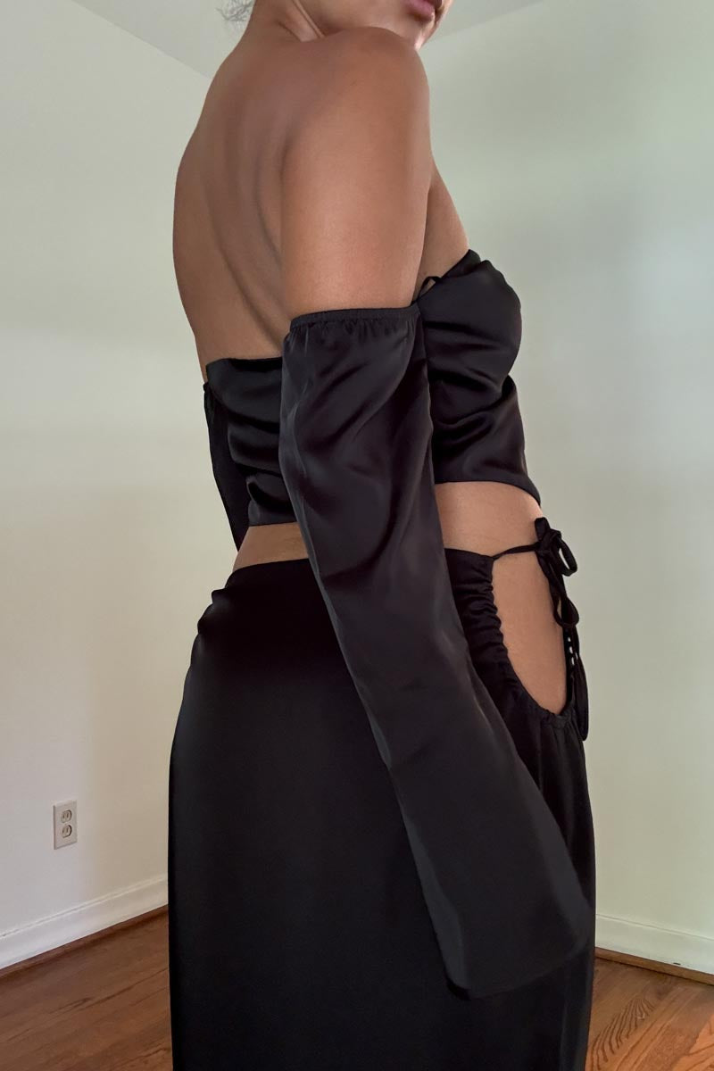 Off Shoulder Tie Up Maxi Skirt Set