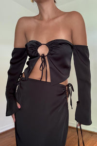 Off Shoulder Tie Up Maxi Skirt Set