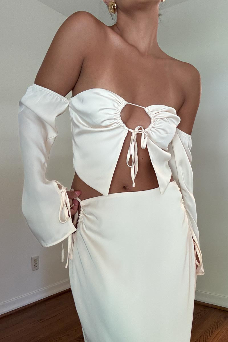 Off Shoulder Tie Up Maxi Skirt Set