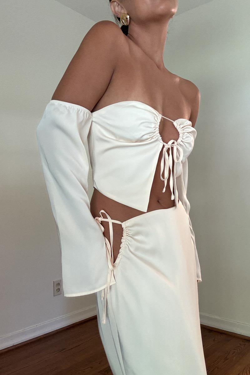 Off Shoulder Tie Up Maxi Skirt Set