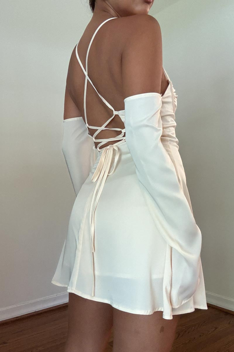 Off Shoulder Back Lace Up Mini Dress