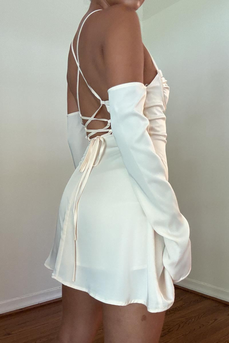 Off Shoulder Back Lace Up Mini Dress