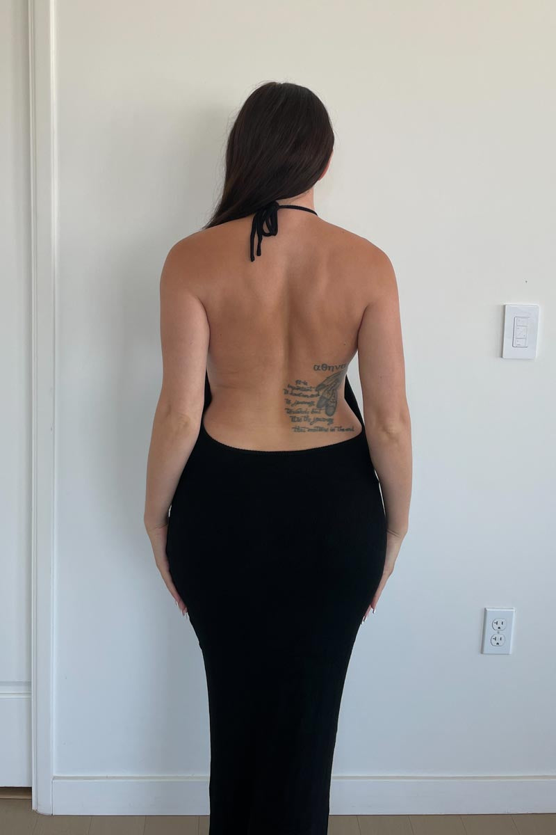 Rib Knit Full Length Halter Dress
