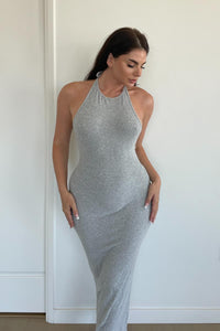 Rib Knit Full Length Halter Dress