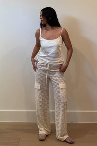 Low Rise Sheer Lace Cargo Pants - Straight Leg with Pockets