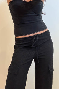Low Rise Sheer Lace Cargo Pants - Straight Leg with Pockets
