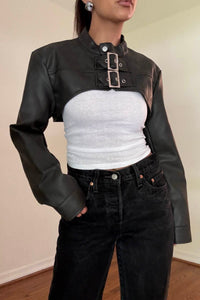 Faux Leather Cropped Biker Jacket