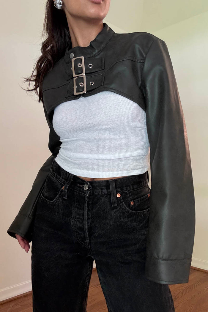 Faux Leather Cropped Biker Jacket