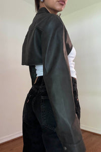 Faux Leather Cropped Biker Jacket