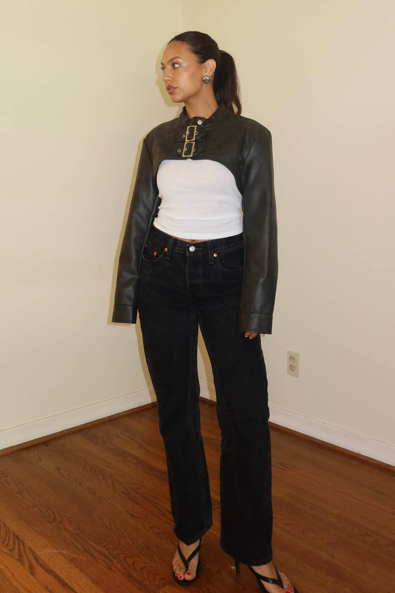 Faux Leather Cropped Biker Jacket