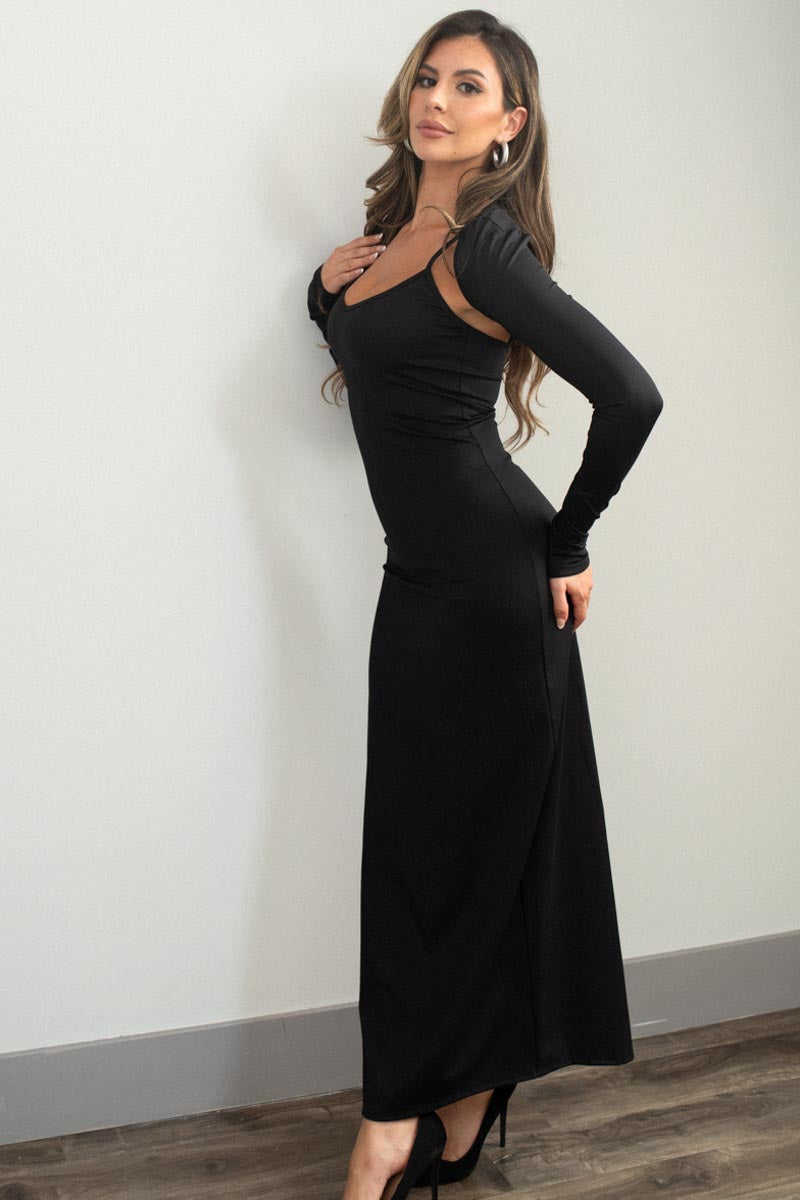 V-Neck Maxi Dress With Bolero
