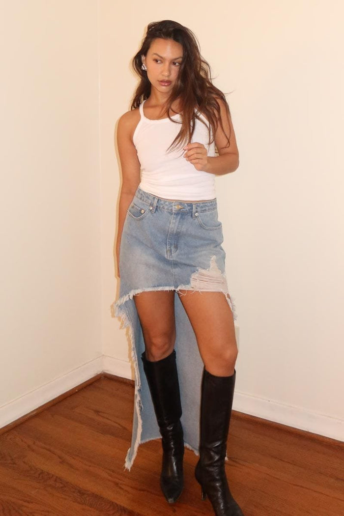Distressed Detail Denim Mini Skirt