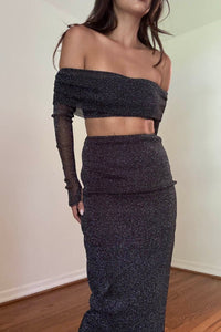 Sparkle Mesh Off Shoulder Two Piece Set