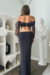 Sparkle Mesh Off Shoulder Two Piece Set