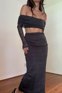 Sparkle Mesh Off Shoulder Two Piece Set