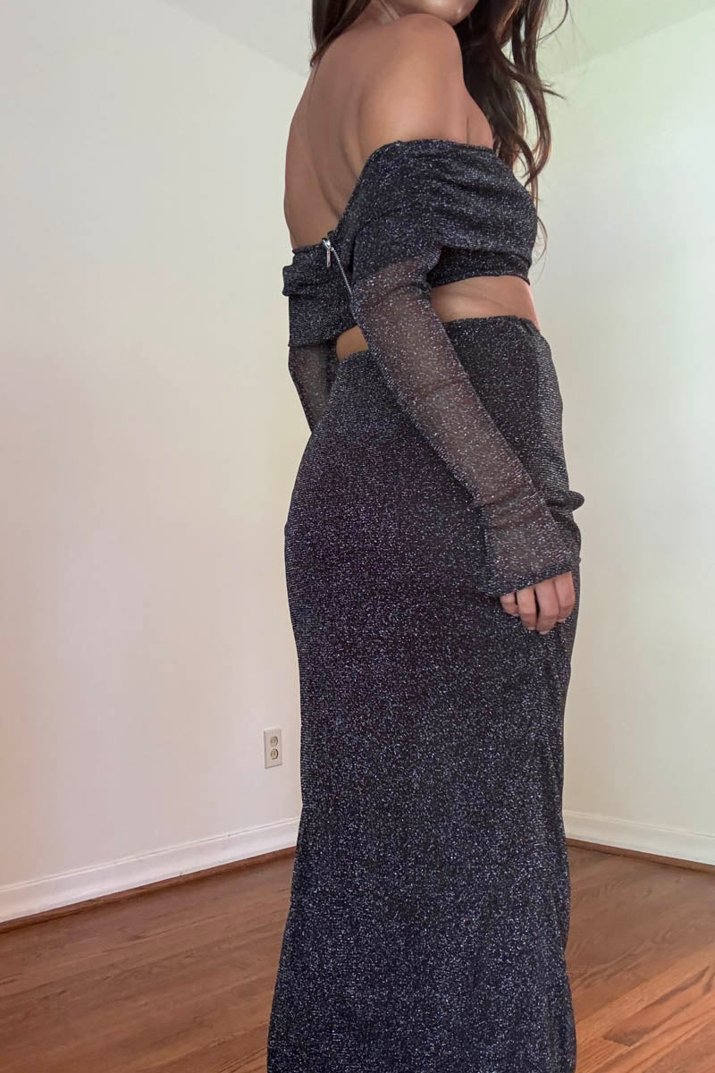 Sparkle Mesh Off Shoulder Two Piece Set
