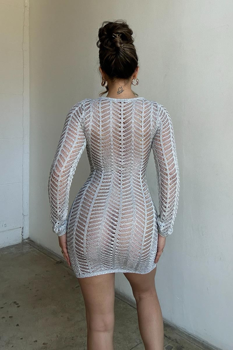 Knit Crochet Long Sleeve Mini Dress