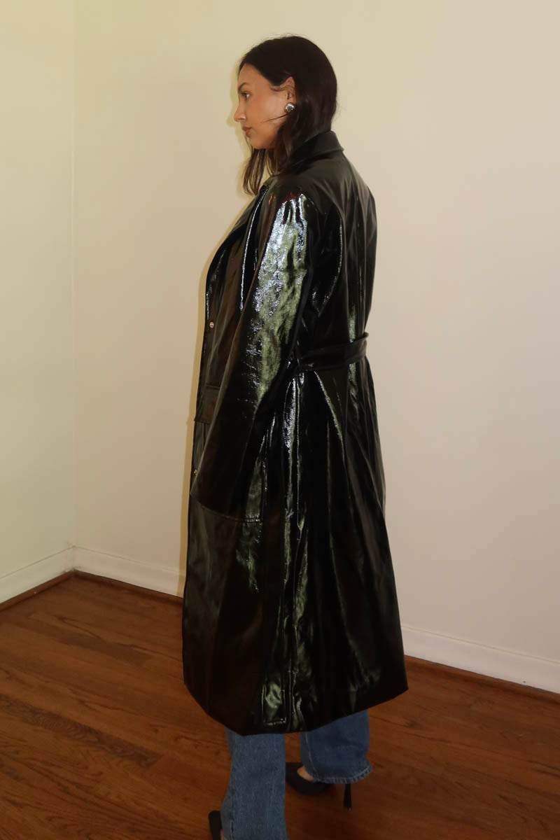 PU Waist Tie Trench Coat