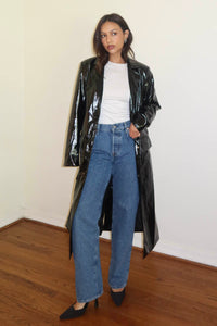 PU Waist Tie Trench Coat