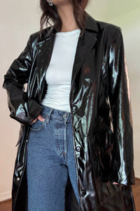 PU Waist Tie Trench Coat