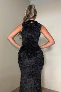 Textured Feather Knit Sleeveless Maxi Dress