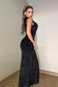 Textured Feather Knit Sleeveless Maxi Dress