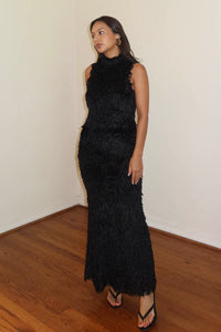 Textured Feather Knit Sleeveless Maxi Dress