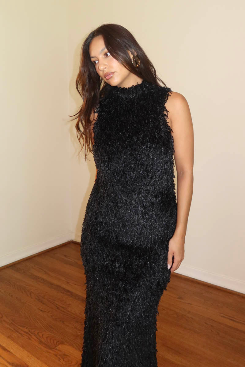 Textured Feather Knit Sleeveless Maxi Dress