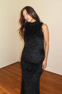 Textured Feather Knit Sleeveless Maxi Dress