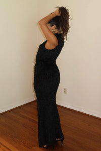 Textured Feather Knit Sleeveless Maxi Dress