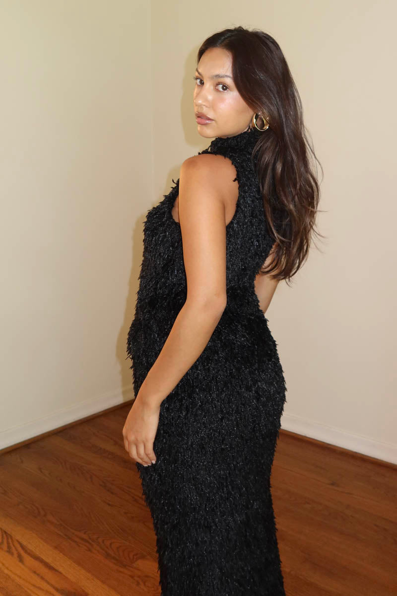 Textured Feather Knit Sleeveless Maxi Dress