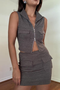 Front Pocket Tank Zip Top and Mini Skirt Sets