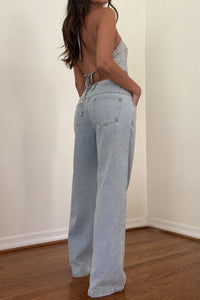 Rhinestone Low Rise Wide Leg Jeans