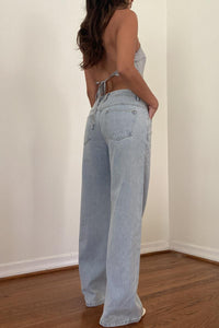 Rhinestone Low Rise Wide Leg Jeans