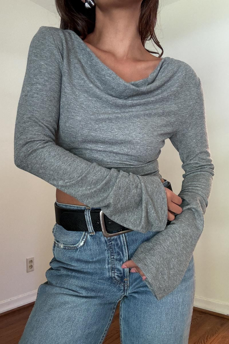 Cowl Hooded Long Sleeve Crop Top