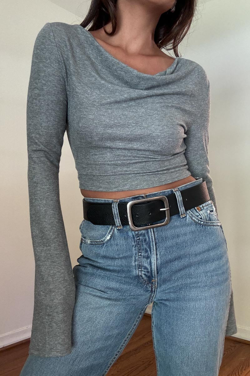 Cowl Hooded Long Sleeve Crop Top