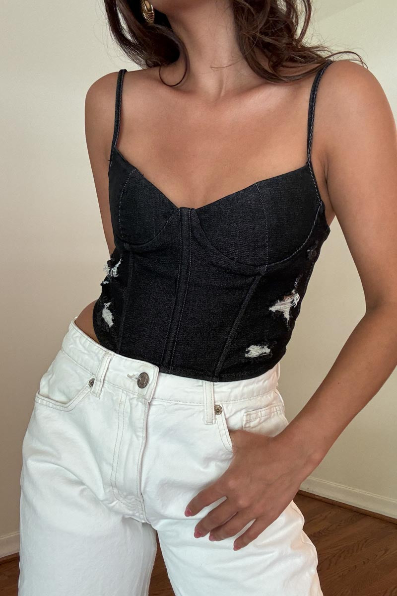 Acid Denim Corset Top