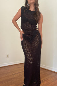 Crochet Knit Asymmetric Top Maxi Skirt Set