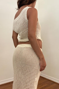 Crochet Knit Asymmetric Top and Maxi Skirt Sets