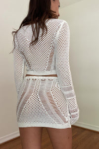 Crochet Long Sleeve Top and Mini Skirt Sets