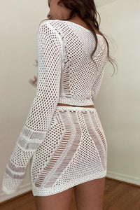 Crochet Long Sleeve Top and Mini Skirt Sets