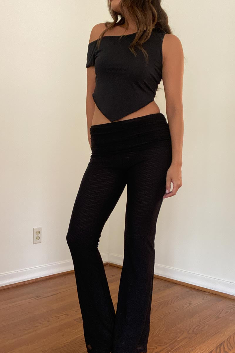 Sheer Folded Waist Flare Pants