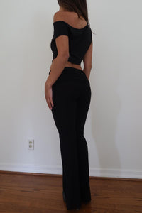 Sheer Folded Waist Flare Pants