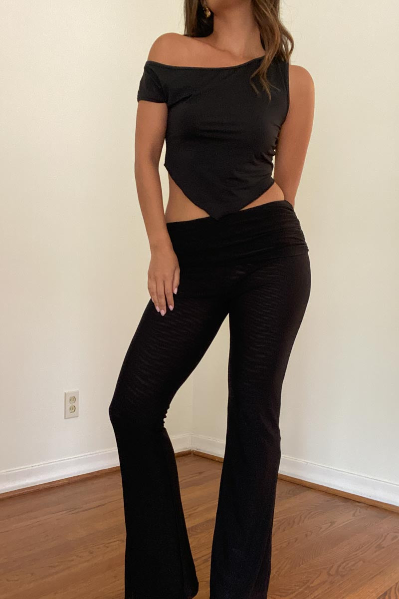 Sheer Folded Waist Flare Pants