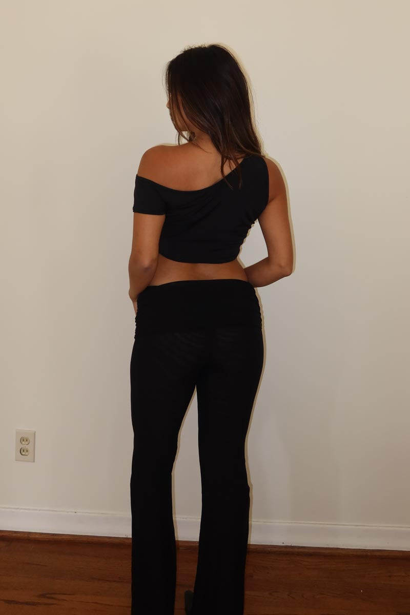 Sheer Folded Waist Flare Pants