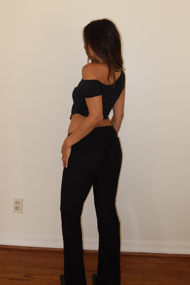 Sheer Folded Waist Flare Pants