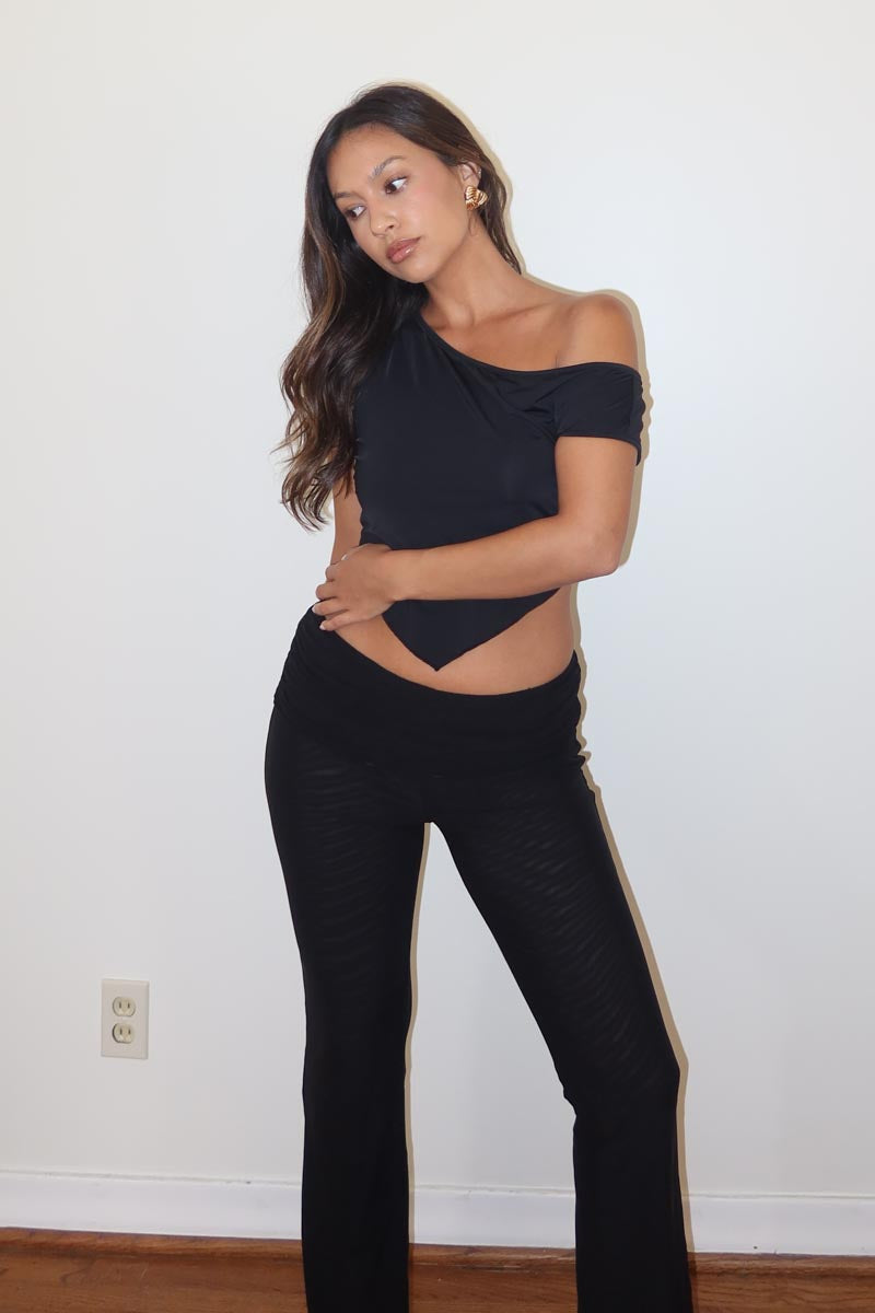 Sheer Folded Waist Flare Pants