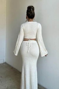 Textured Knit Tie-Up Top Maxi Skirt Set