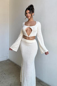 Textured Knit Tie-Up Top Maxi Skirt Set
