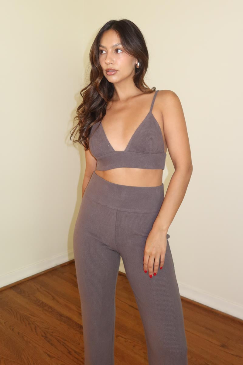 Triangle Bralette and Fold Over Pants Sets